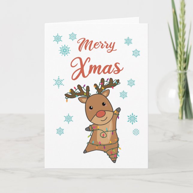 Merry Xmas Rudolph Red Nose Reindeer Cute Animals Card (Front)