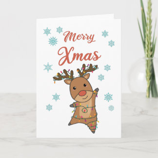 Merry Xmas Rudolph Red Nose Reindeer Cute Animals Card