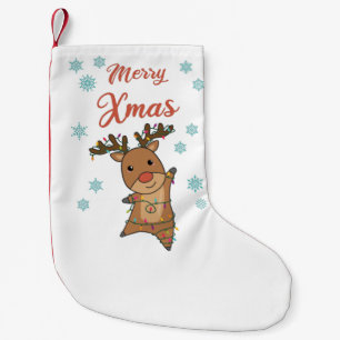 Merry Xmas Rudolph Red Nose Reindeer Cute Animals Small Christmas Stocking