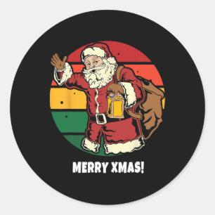 Merry Xmas Santa Claus Retro Vintage Sunset Happy Classic Round Sticker