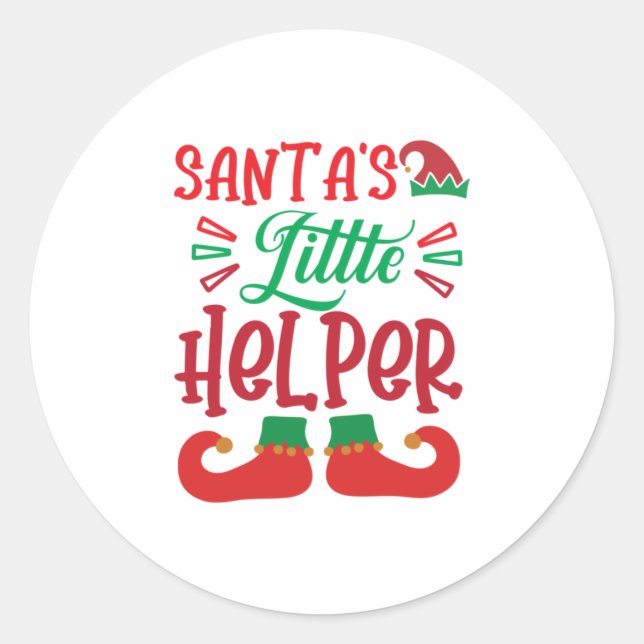 Merry Xmas Santa Little Helper Classic Round Sticker (Front)
