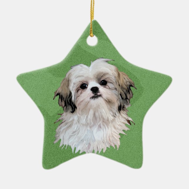 Merry Xmas Shih Tzu Ceramic Tree Decoration (Front)
