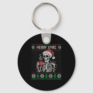 Merry Xmas Skeleton Ugly Sweater, Skull Wearing Sa Key Ring