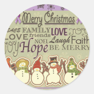 Merry XMAS snowmen Pancreatic Cancer Products Classic Round Sticker
