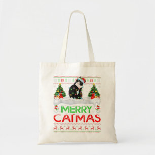 Merry Xmas Tree Lights Santa Ugly Black Cat Christ Tote Bag