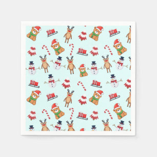Merry xMas tree snowman deer Bear Santa Pattern Napkin
