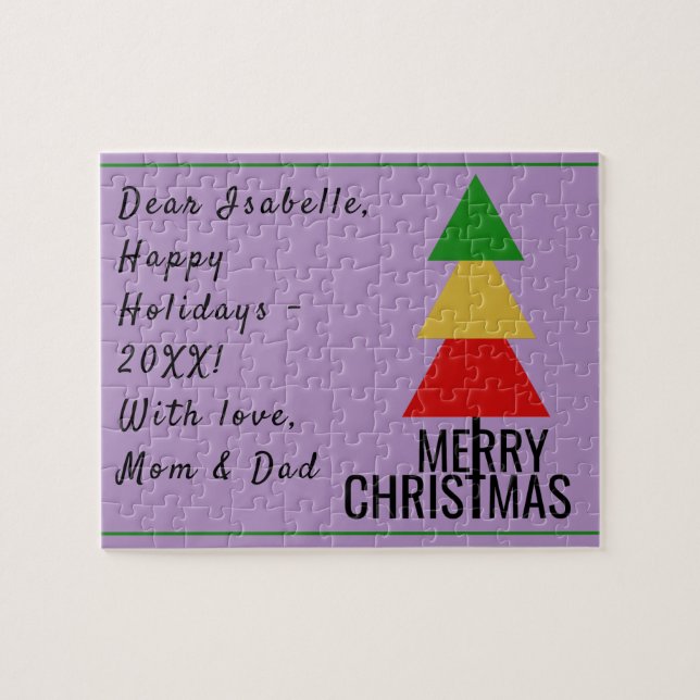 MERRY XMAS TREE TRIANGLE SHAPES CHRISTMAS STOCKING JIGSAW PUZZLE (Horizontal)