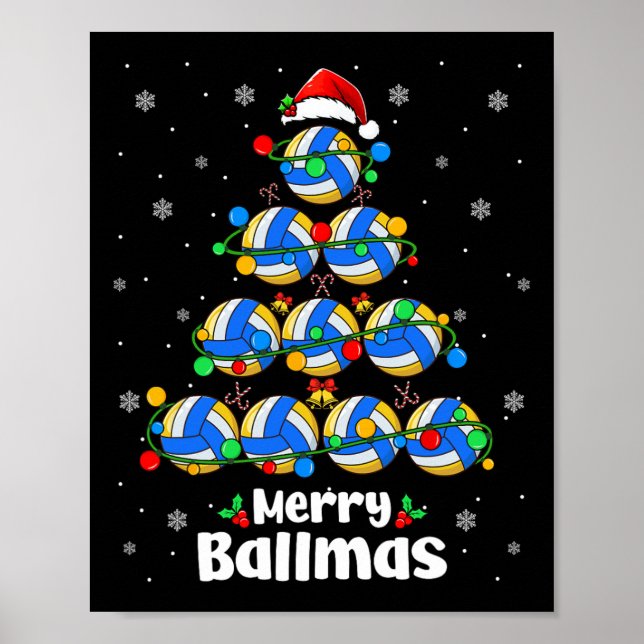 Merry Xmas Volleyball Christmas Tree Player Lover  Poster (Front)