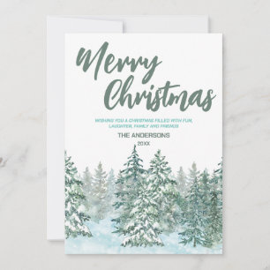 Merry xmas Watercolor forest Modern green greeting Holiday Card