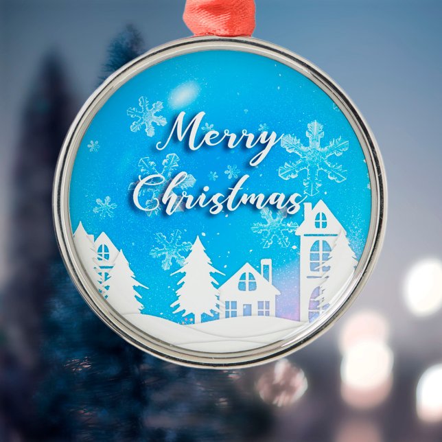 Merry Xmas White House Snow Blue Ornament (Creator Uploaded)