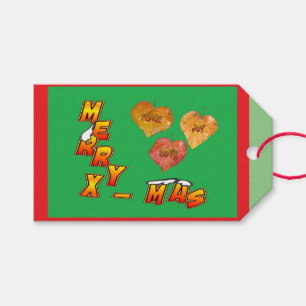 Merry Xmas with 3 Heartshaped Leaves Red Gift Tag