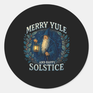 Merry Yule And Happy Solstice Mystic Winter Quote Classic Round Sticker