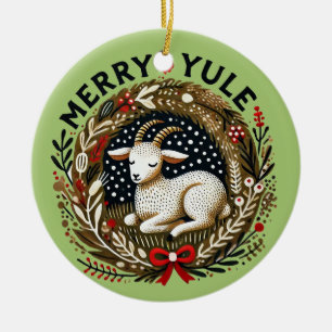 Merry Yule Goat Ceramic Ornament
