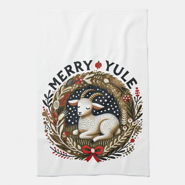 Merry Yule Goat                                    Tea Towel (Vertical)