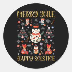 Merry Yule Happy Solstice Cottagecore Scandinavian Classic Round Sticker