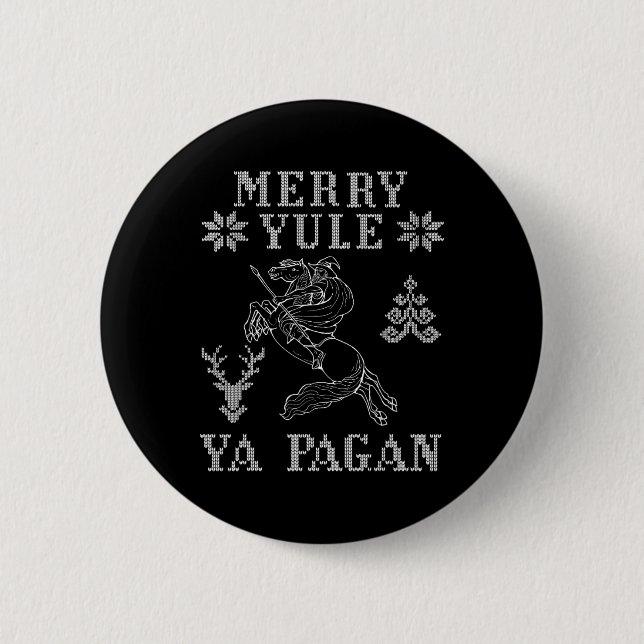 Merry Yule Ya Pagan Odin On Sleipnir Viking Christ 6 Cm Round Badge (Front)