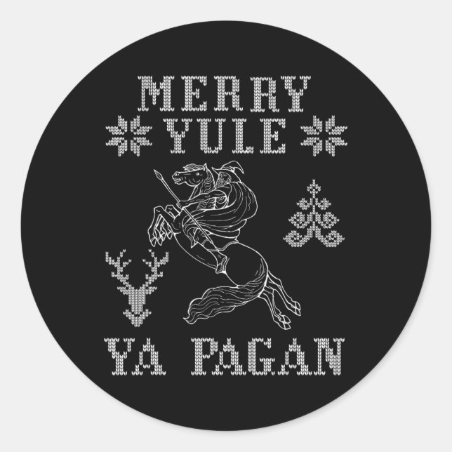 Merry Yule Ya Pagan Odin On Sleipnir Viking Christ Classic Round Sticker (Front)