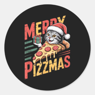 Merry Zzmas Christmas Cat Funny Zza Lover Xmas Cat Classic Round Sticker