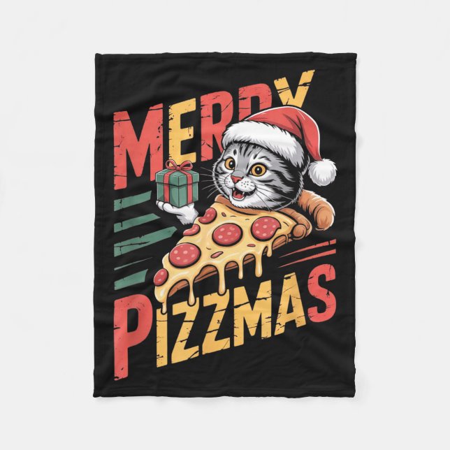 Merry Zzmas Christmas Cat Funny Zza Lover Xmas Cat Fleece Blanket (Front)