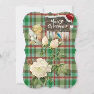 MerryChristmas Baby Angel Plaid Flat Greeting Card