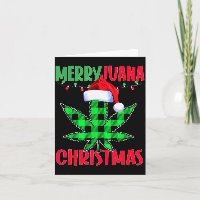 Merryjuana Weed Leaf Funny Christmas Pajama X-mas  Card (Front)