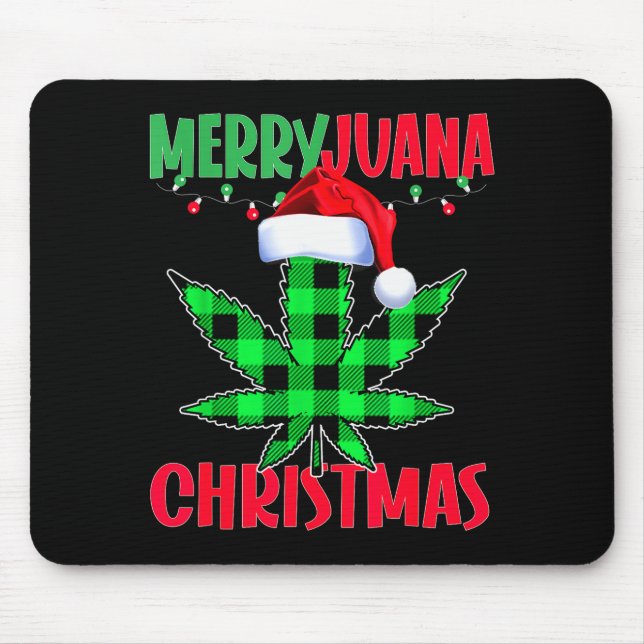 Merryjuana Weed Leaf Funny Christmas Pajama X-mas  Mouse Pad (Front)