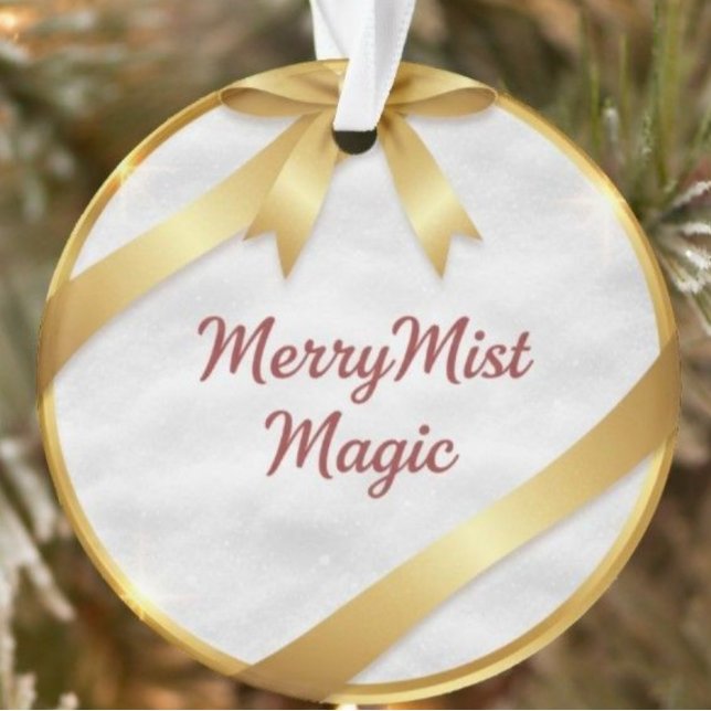 MerryMist Magic Cozy Winter Snowflake & Gold Ribbo Ornament (Creator Uploaded)