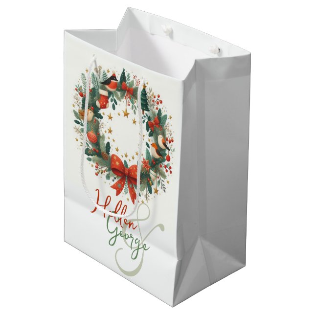Mery Christmas Cones Mistletoe Personalised Medium Gift Bag (Front Angled)