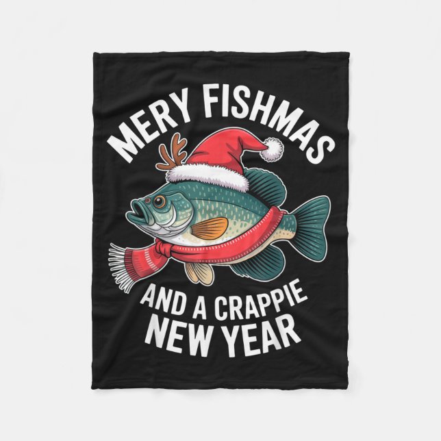 Mery Fishmas And A Crape New Year Funny Fishing Ch Fleece Blanket (Front)