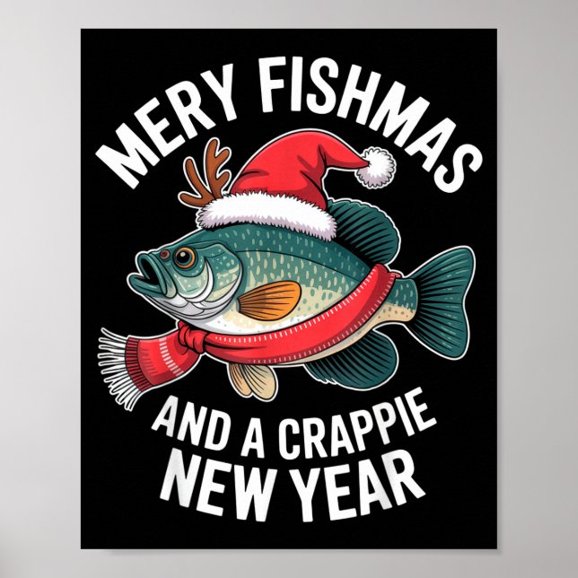 Mery Fishmas And A Crape New Year Funny Fishing Ch Poster (Front)
