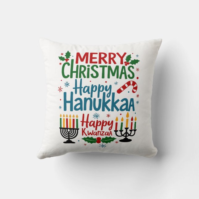 MERYY CHRISTMAS HAPPY KWANZA HAPPY HANUKAA CUSHION (Back)