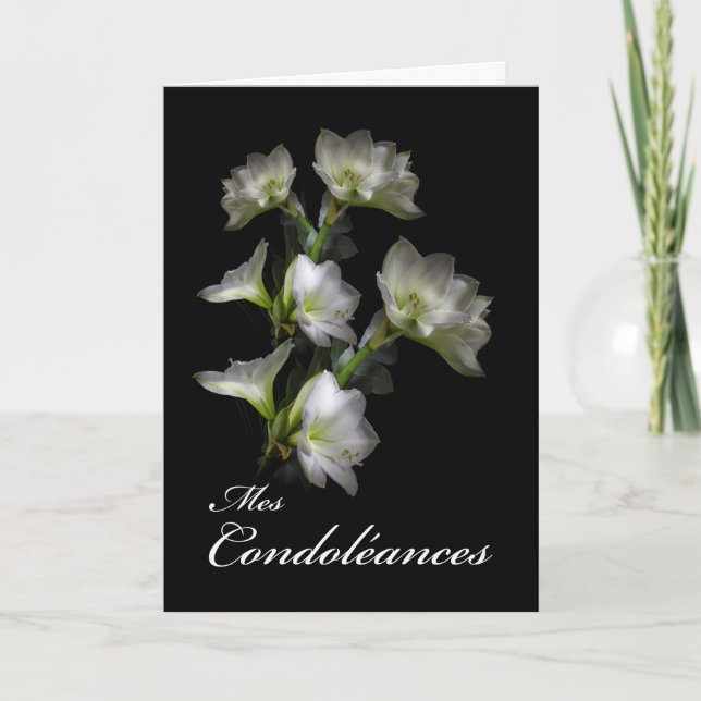 Mes Condoléances, French Sympathy, White Flowers Card (Front)