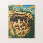 Mesa Verde National Park Illustration Travel Art Jigsaw Puzzle<br><div class="desc">Mesa Verde vector artwork design. The park is known for its well-preserved Ancestral Puebloan cliff dwellings,  notably the huge Cliff Palace.</div>