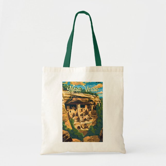 Mesa Verde National Park Illustration Travel Art Tote Bag (Front)
