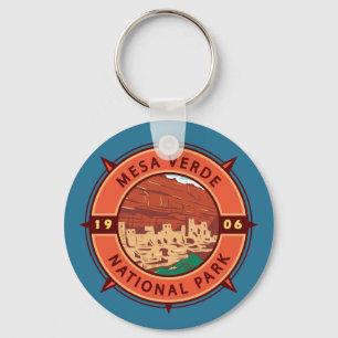 Mesa Verde National Park Retro Compass Emblem Key Ring