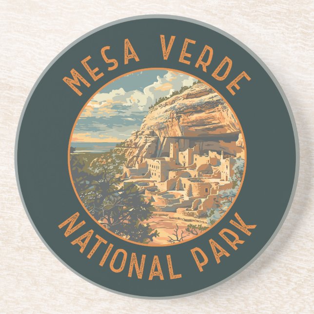 Mesa Verde National Park Retro Distressed Circle Coaster (Front)