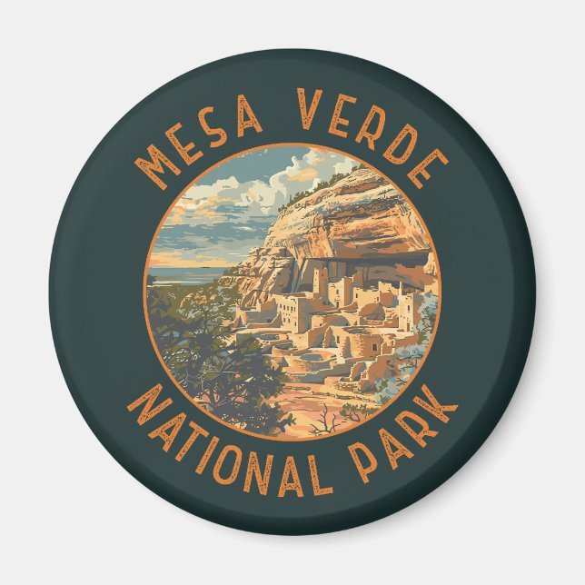 Mesa Verde National Park Retro Distressed Circle Magnet (Front)
