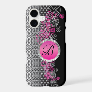 Mesh Steel with Circular Silver and Pink on Black