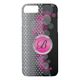 Mesh Steel with Circular Silver and Pink on Black iPhone 8/7 Case