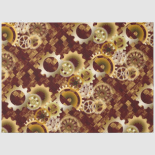 Meshing Gears on Gold and Bordeaux Abstract Blocks Tissue Paper