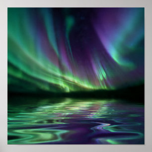 Mesmerising Aurora Reflection - Fjord Water Detail Poster