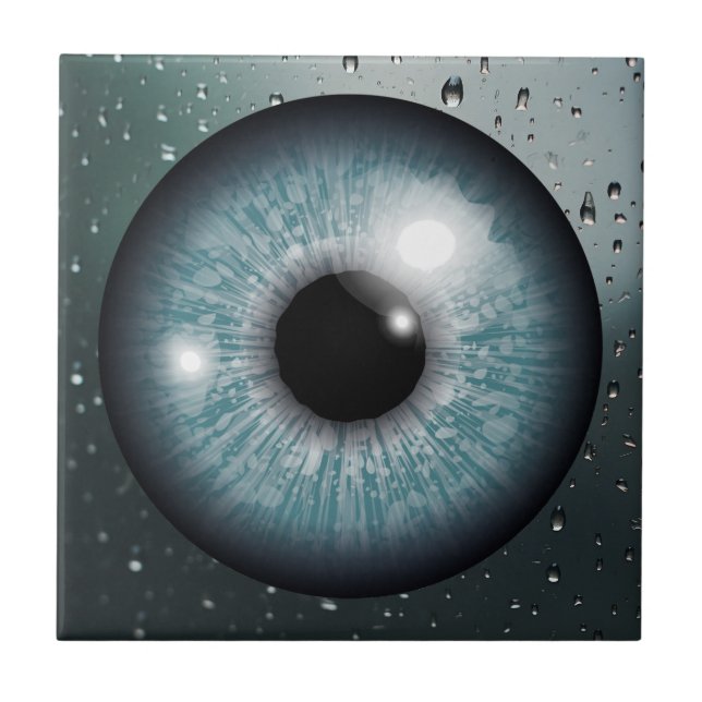 Mesmerising Blue Eye with Water Droplets  Ceramic Tile (Front)