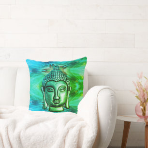 Mesmerising Blue Green Abstract Buddha Cushion