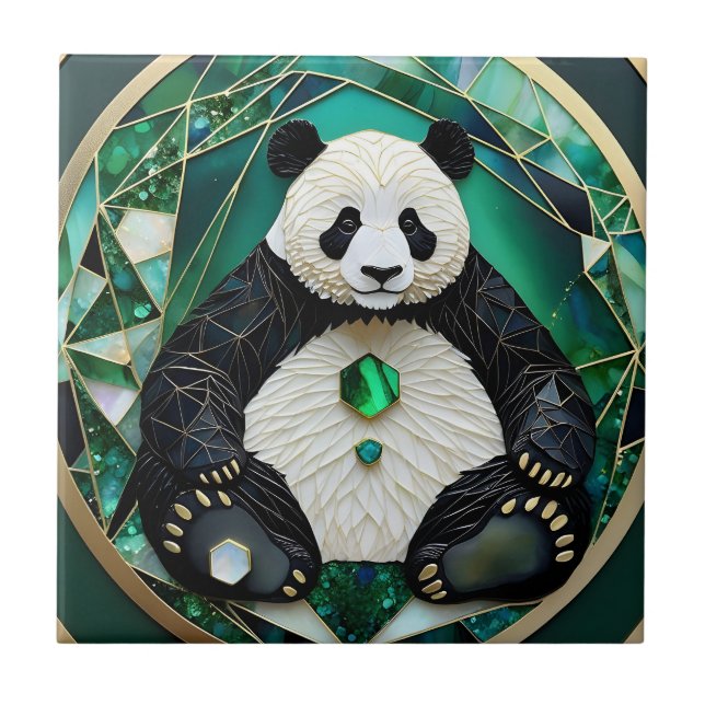 Mesmerising Geometric Panda Ceramic Tile (Front)