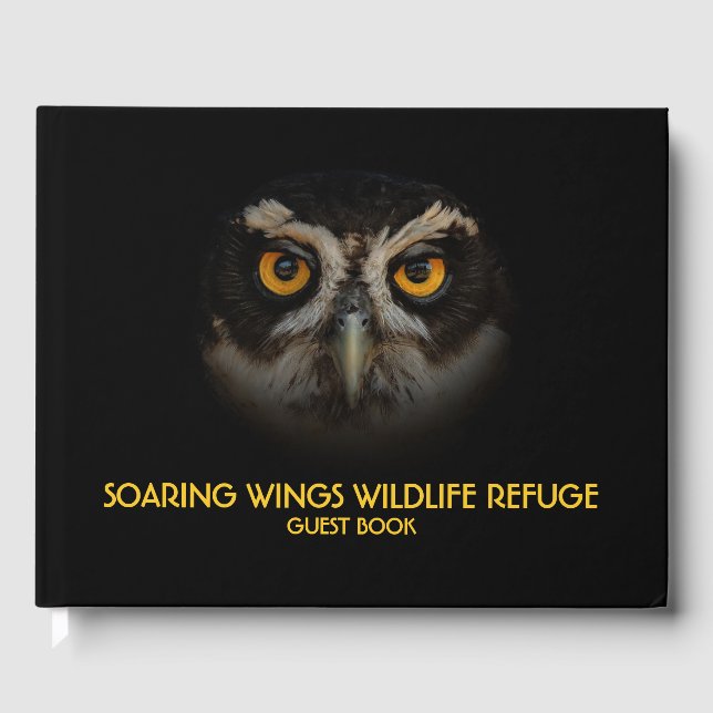 Mesmerising Golden Eyes of a Spectacled Owl Guest Book (Front)