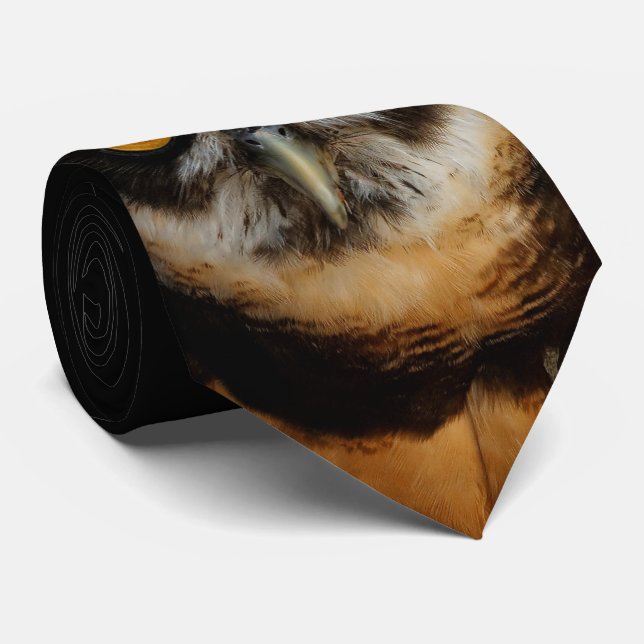 Mesmerising Golden Eyes of a Spectacled Owl Tie (Rolled)