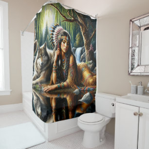 Mesmerising Indian woman with loyal wolf Shower Curtain