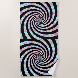 Mesmerising multicolor Spirals - black bg Beach Towel