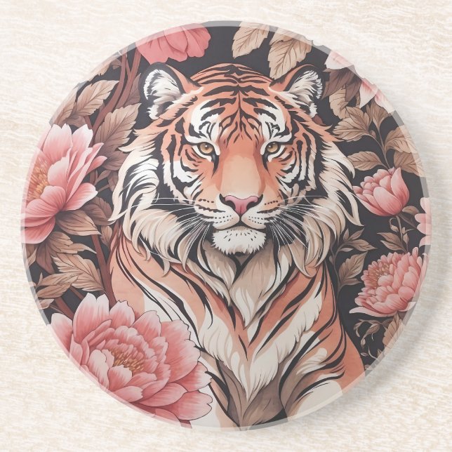 Mesmerising Tiger Pink Flowers Coaster (Front)