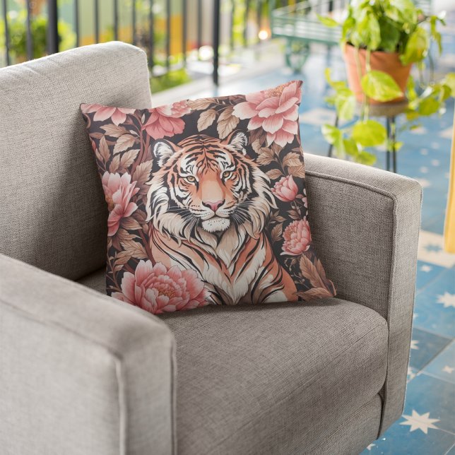 Mesmerising Tiger Pink Flowers Cushion (Creator Uploaded)